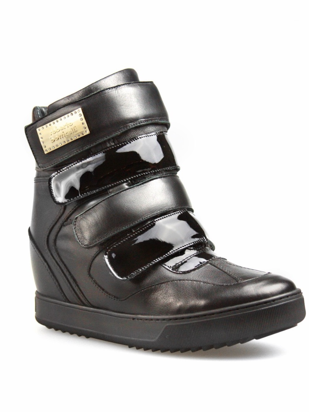 Roberto Botticelli Leather Sneaker Wedge Heels Ankle high Velcro Strapped sz 41